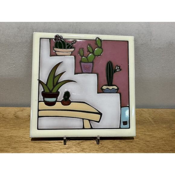 Vintage Santa Cruz Tileworks Decorative Tile Wall Tile Terracotta Cactus Southwe - Picture 2 of 5